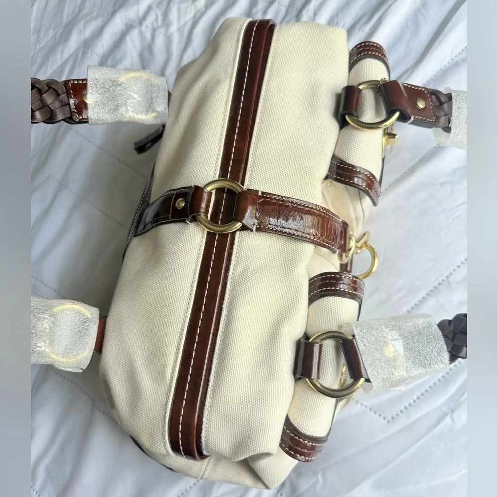 Coach Daphne Canvas & Leather Satchel – NWT Ivory & Mahogany | Braided Handles